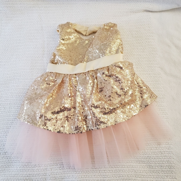BNWT Baby Girl Dress 12 m 1 T Pink Gold Tulle Bow Formal - Picture 2 of 3